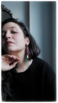 Image 5 of Orecchini pendenti in pelle NINFA CRYSTAL - FucsiaGreen - 30% off