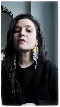 Image 7 of Maxi orecchini pendenti in pelle PEACOCK ASYM - Sorbetto - 40% off