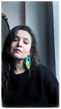 Image 7 of Maxi orecchini pendenti in pelle PEACOCK ASYM - Baia - 40% off