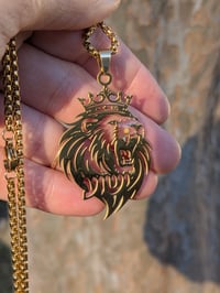 Image 2 of Gold Plated Yeshua Roaring Lion Necklace 
