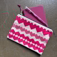 Image 1 of Hearts pattern screenprinted fabric pouch purse.