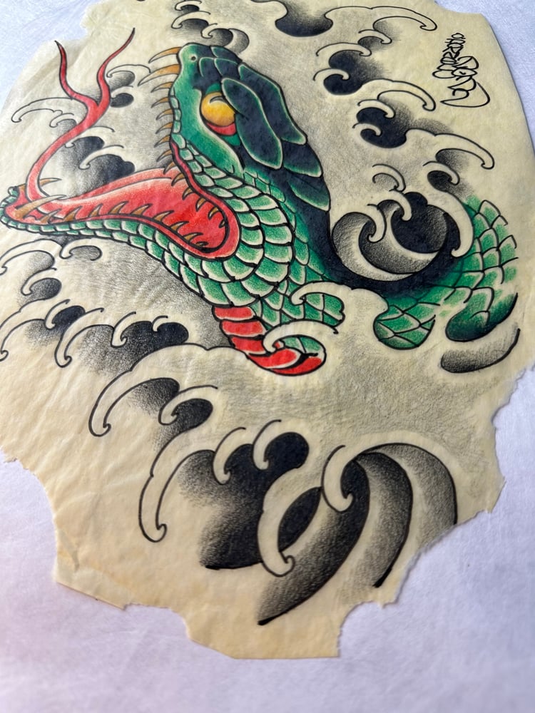 Image of Green snake and water 2022