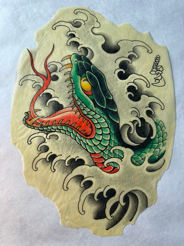 Image of Green snake and water 2022