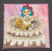 Celebration cake mixed media painting with ginger