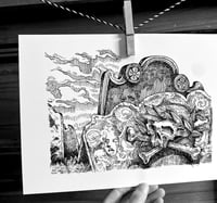 Whitby Gravestones: A4 Gothic Graveyard Art Print, Pen & Ink Illustration
