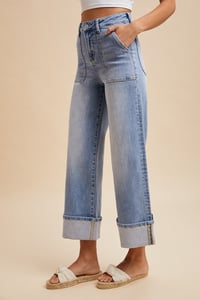 Image 2 of COMFORT STRETCH WIDE LEG CUFF JEANS - FEB