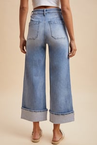 Image 3 of COMFORT STRETCH WIDE LEG CUFF JEANS - FEB