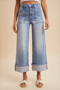 Image 1 of COMFORT STRETCH WIDE LEG CUFF JEANS - FEB