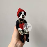 Image 3 of Boston Terrier Art Doll - Red Pixie Hat