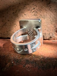 Image 6 of WL&A Old Style Sterling Ingot Turquoise Mtn, Italian Red Coral & Navajo Red Dirt Inlay Ring - Size 8