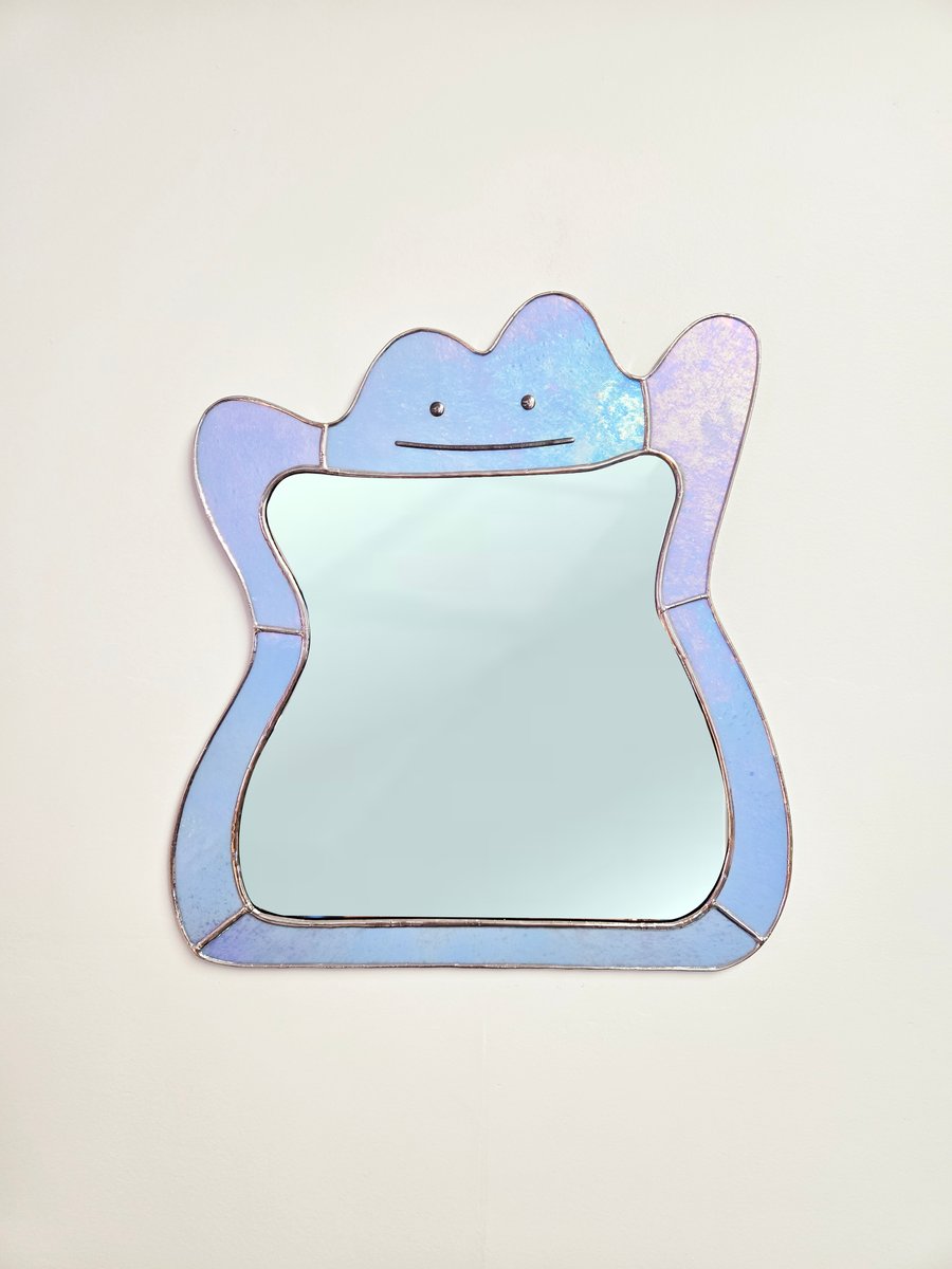 Blob Friend Stained Glass Mirror Iridescent Blue