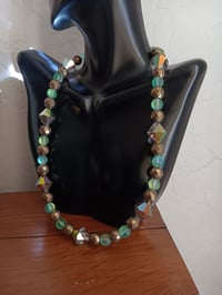 Image 1 of LARGE VITRAIL SWAROVSKI BICONES BEADS, GREEN MYSTIC AND HEMATITE BEADS