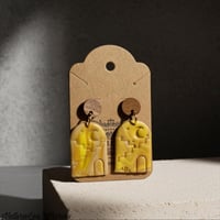 Image 1 of Handmade Polymer Clay Southwestern Moon and Stars Scenic Home Wooden Dangle Earrings
