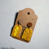 Image 2 of Handmade Polymer Clay Southwestern Moon and Stars Scenic Home Wooden Dangle Earrings