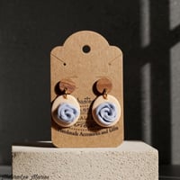 Image 1 of Handmade Rose Purple and Pink Wooden Drop and Dangle Earrings