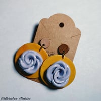 Image 2 of Purple Rose Polymer Clay Large Wooden Drop and Dangle Earrings