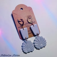 Image 1 of Pastel Purple Floral Fan Shell Lever Clip and Ear Wired Earrings