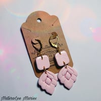 Image 1 of Pastel Pink Floral Fan Lever Clip and Ear Wired Earrings