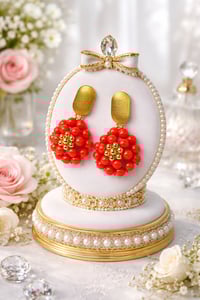 Image 2 of Orange Beaded Floral Jewelry Set – Handmade Necklace & Earrings with Gold Accents