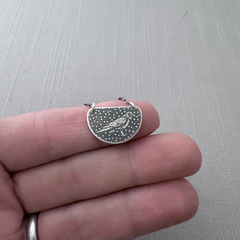 Small Sterling Silver Celestial Crow Necklace Image 2