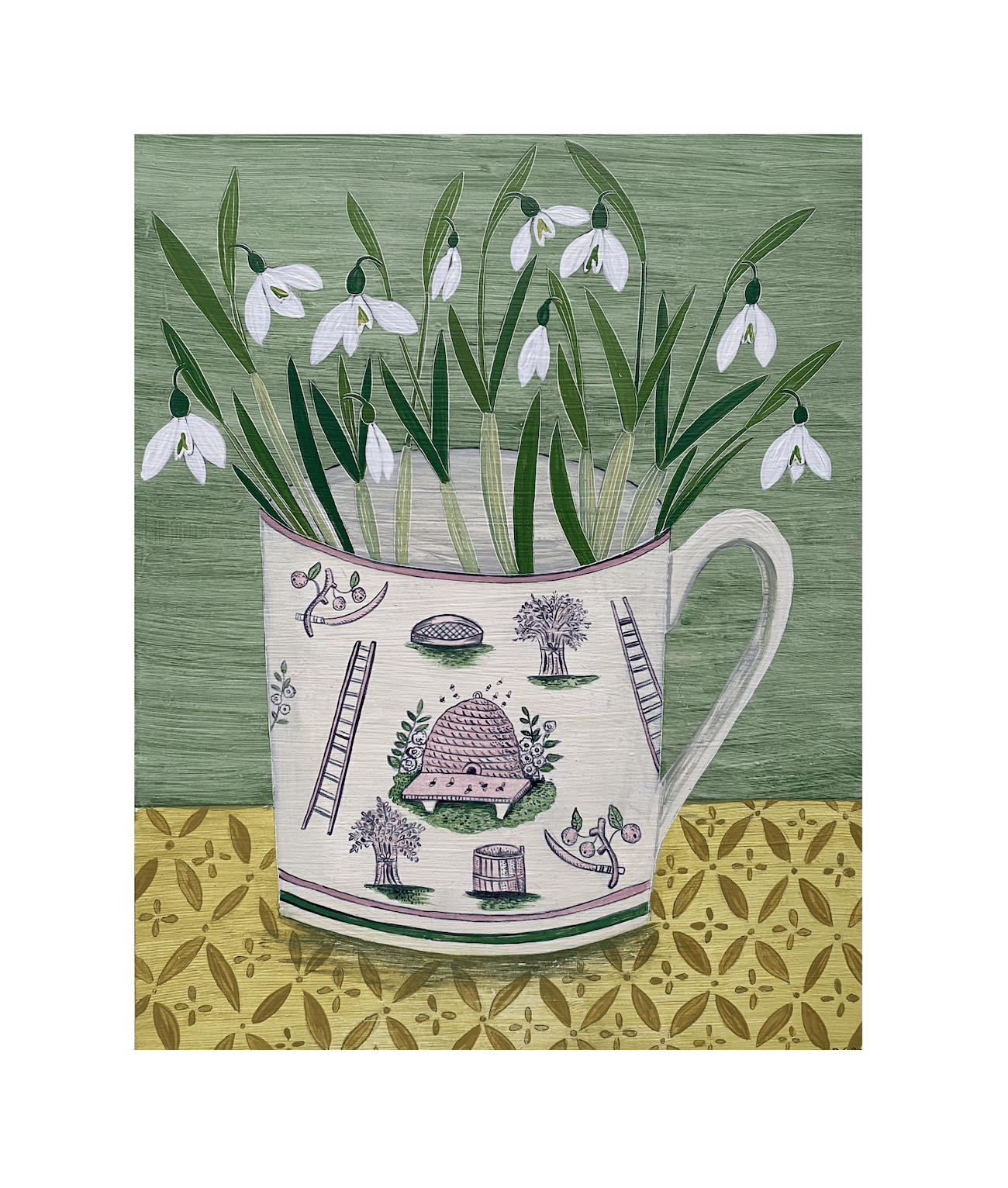 Image of Beehive cup and Snowdrops Giclée print