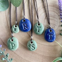 Image 2 of Initial P, R, S, T Ceramic Pendant/Necklace 