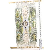 Image 2 of Handmade Macrame Wall Hanging with Ceramic Leaves on Bamboo Rod – Boho Woven Art Decor