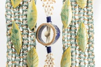 Image 5 of Handmade Macrame Wall Hanging with Ceramic Leaves on Bamboo Rod – Boho Woven Art Decor