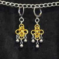 Image 1 of Mixed metals chainmail byzantine earrings