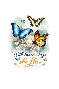 Image 1 of Butterfly Inspirational T-Shirt — "With Brave Wings She Flies"