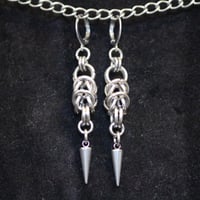Stainless steel chainmail spike earrings