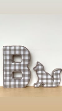 Image 1 of Personalised beige check letter & fox set 