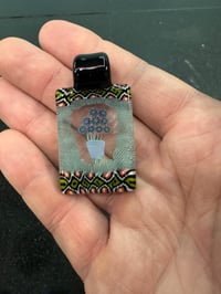 Image 1 of L green and orange with flower bouquet 