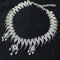 Image 1 of Stainless steel zigzag necklace with garnet and xtal quartz