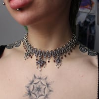 Image 2 of Stainless steel zigzag necklace with garnet and xtal quartz