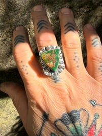 Image 3 of WL&A Handmade Sterling & 18k Gold - Natural Gem Grade Stone Mtn Turquoise Signet Ring - Size 11