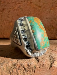 Image 1 of WL&A Handmade Royston Green Turquoise Heavy Signet Arrowhead Ring - Size 13 (custom order)