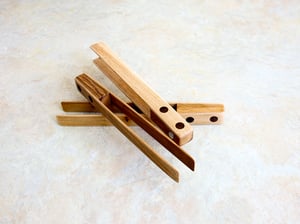 Image of Maple & Walnut Wooden Toaster Tongs-Handmade Wood Toast Tongs, Kitchen Tool