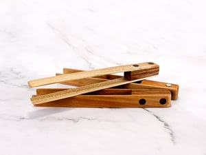 Image of Maple & Walnut Wooden Toaster Tongs-Handmade Wood Toast Tongs, Kitchen Tool