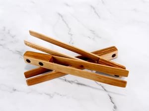 Image of Maple & Walnut Wooden Toaster Tongs-Handmade Wood Toast Tongs, Kitchen Tool