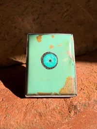 Image 2 of WL&A Handmade Old Style Sterling Ingot Mint Royston & Forest Royston Inlay Ring - Size 8 