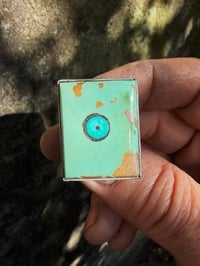 Image 4 of WL&A Handmade Old Style Sterling Ingot Mint Royston & Forest Royston Inlay Ring - Size 8 