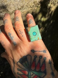 Image 5 of WL&A Handmade Old Style Sterling Ingot Mint Royston & Forest Royston Inlay Ring - Size 8 