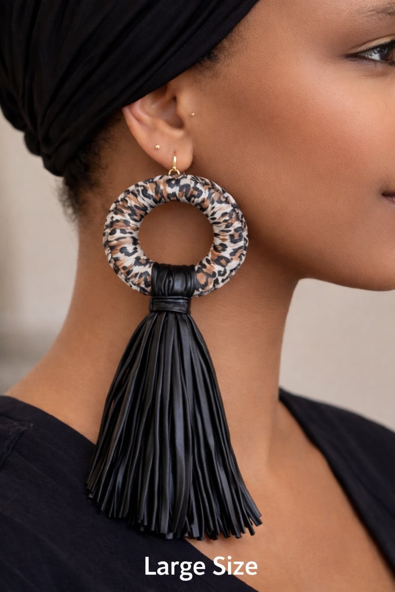 Large Leopard and Metallic Black Tassels  Image 2