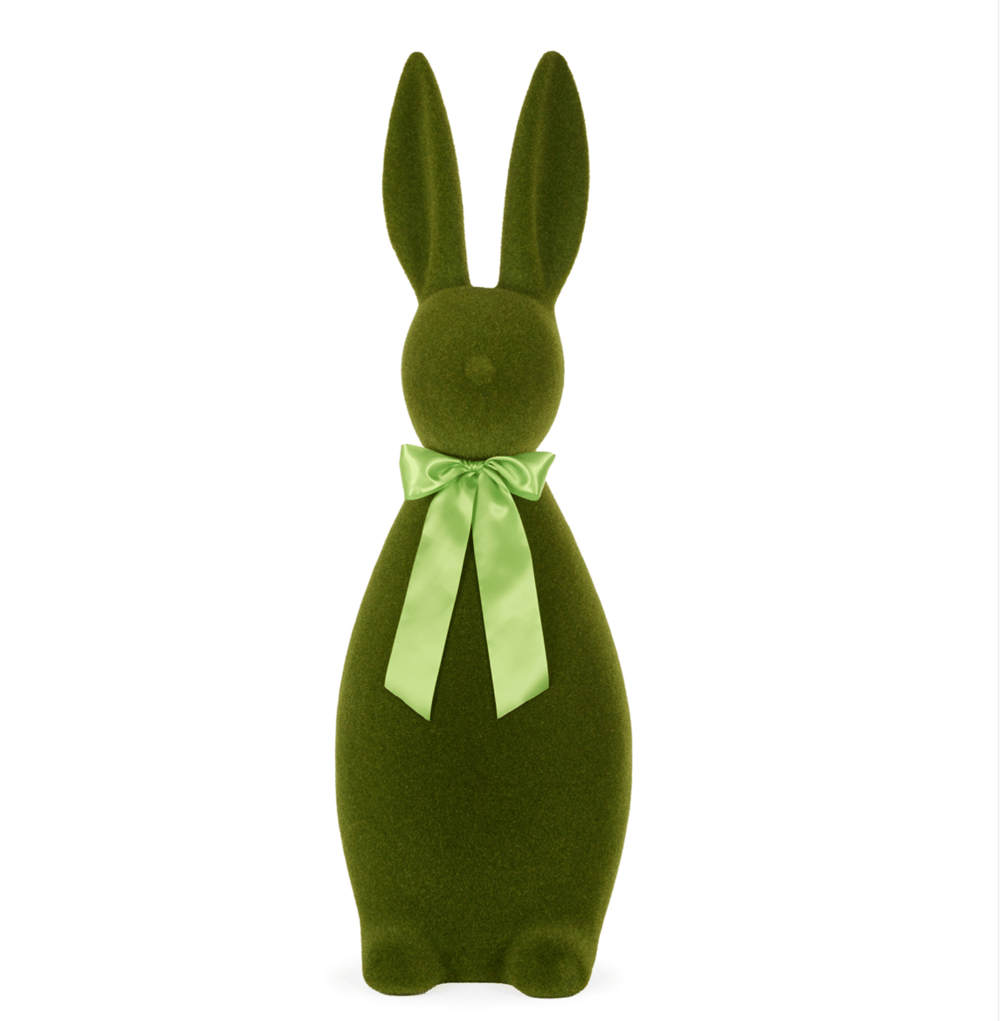 Image of Flocked Standing Rabbit with Green Bow