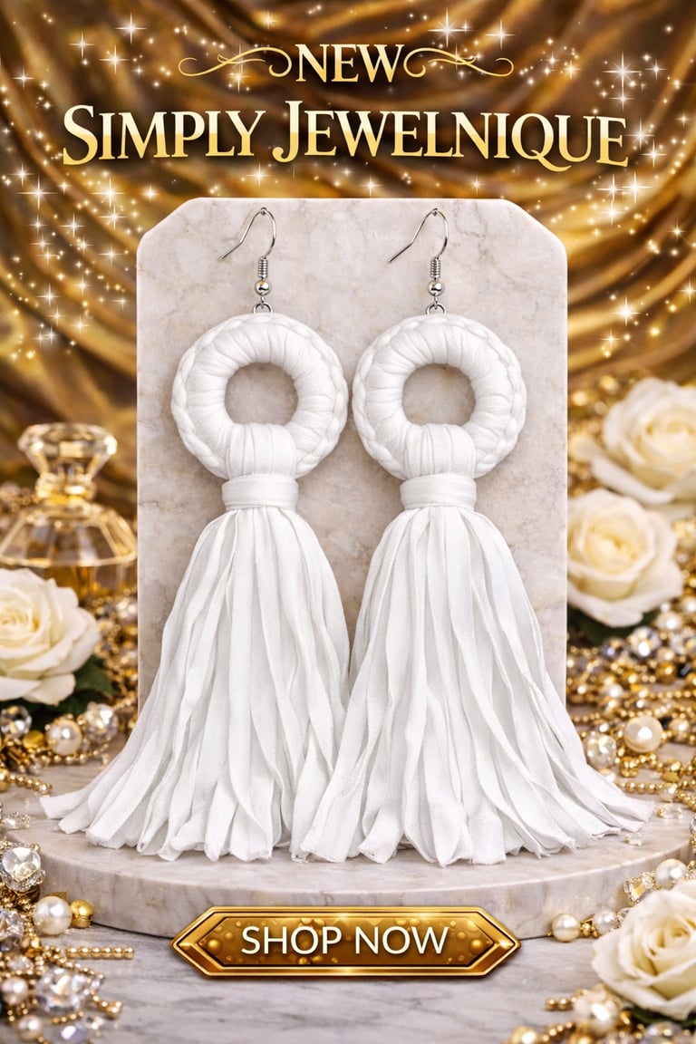 Large White Tassel Earrings 