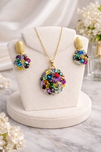 Image 1 of Handmade Multicolor Crystal Jewelry Set – Necklace & Earrings