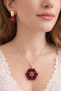 Image 1 of Ruby Blossom Beaded Jewelry Set – Necklace & Earrings