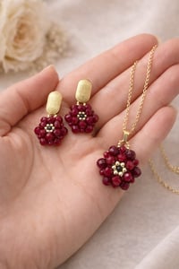 Image 2 of Ruby Blossom Beaded Jewelry Set – Necklace & Earrings