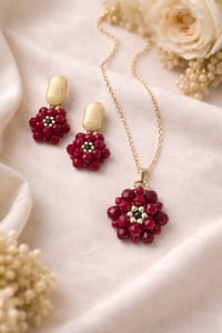 Image 3 of Ruby Blossom Beaded Jewelry Set – Necklace & Earrings